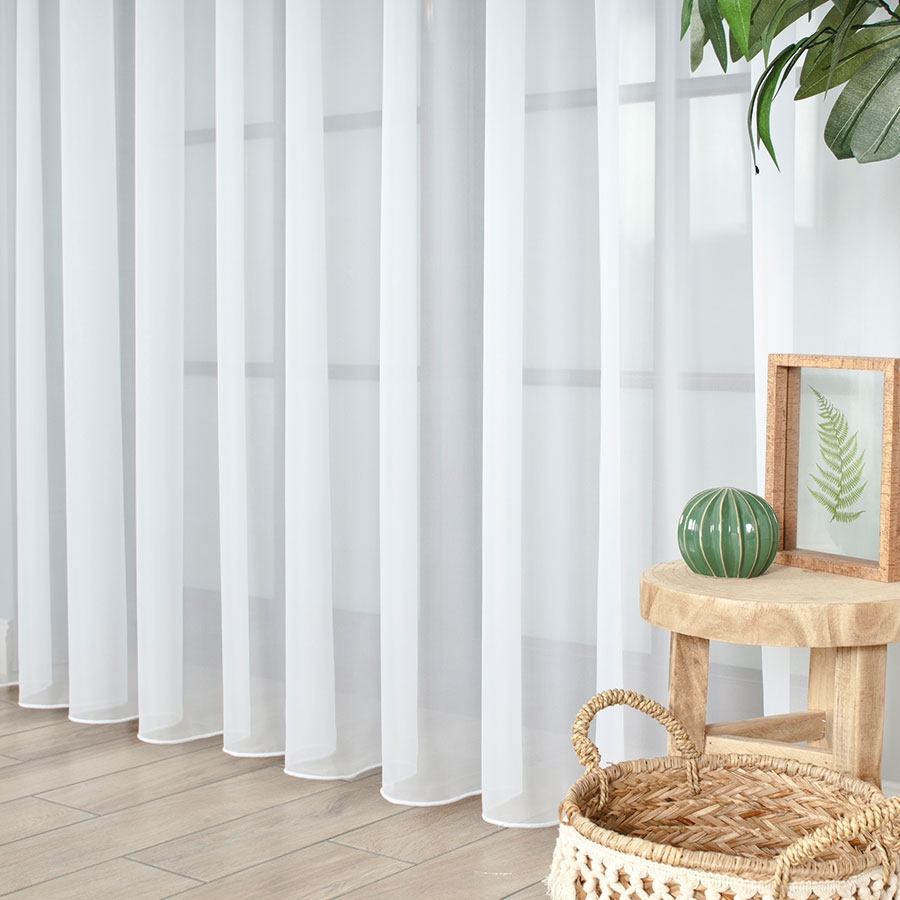 Biała firanka woalowa Premium z ołowianką, wysokość 330 cm - sprzedawana na metry