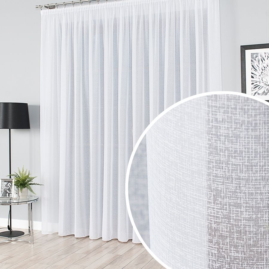 Długa firana, woal francuski sable z ołowianką, kolor off-white, wysokość 330 cm - sprzedawana na metry