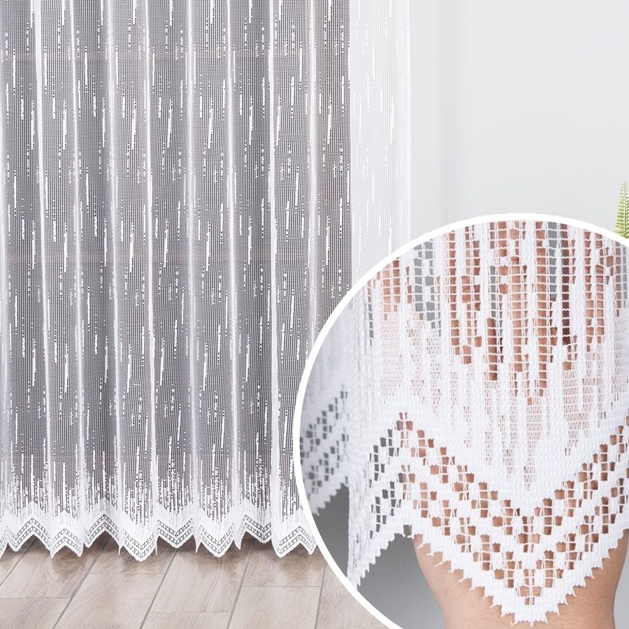 Firana żakardowa o strukturze deszczyku w kolorze białym do salonu, wysokość 250 cm, 000146 - sprzedawana na metry
