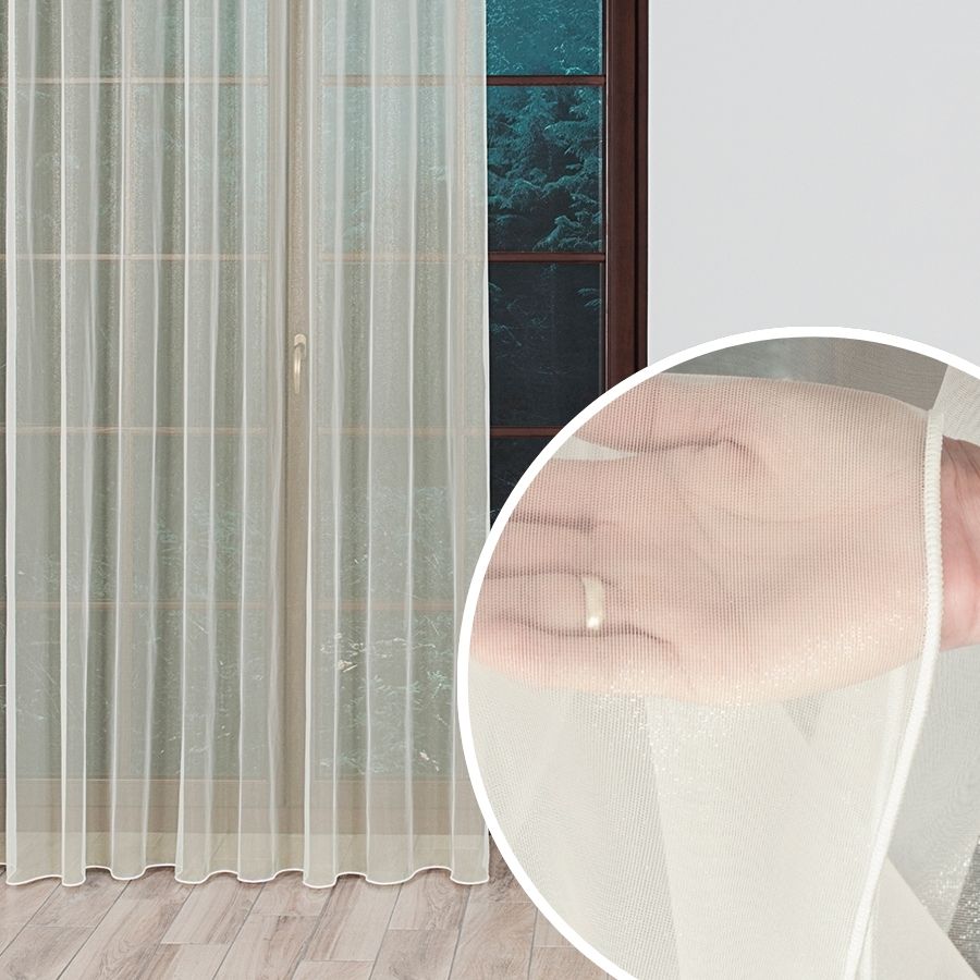 Kremowa firana z błyszczącej markizety z obciążnikiem, wysokość 330 cm - sprzedawana na metry
