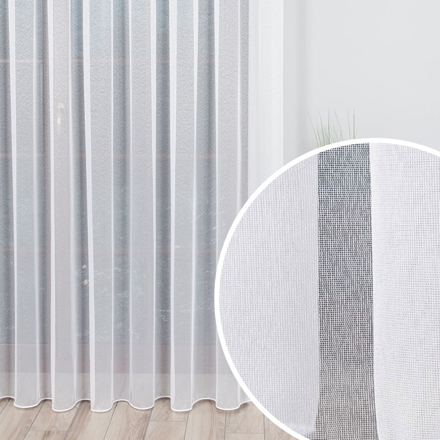 Biała firanka na markizecie z obciążnikiem, wysokość 330 cm - sprzedawana na metry