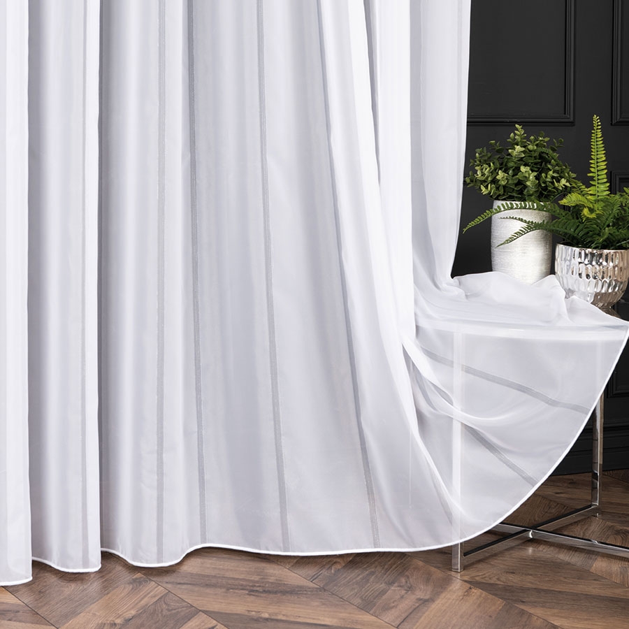 PREMIUM ALLURE Firanka z ołowianką Liwia, wysokość 300 cm, kolor biały z błyszczącą nitką - sprzedawana na metry