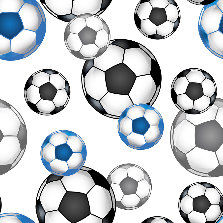 Tkanina zasłonowa drukowana  w piłki, kolor niebieski, szerokość 140 cm, Futbol, Piłka - sprzedawana na metry
