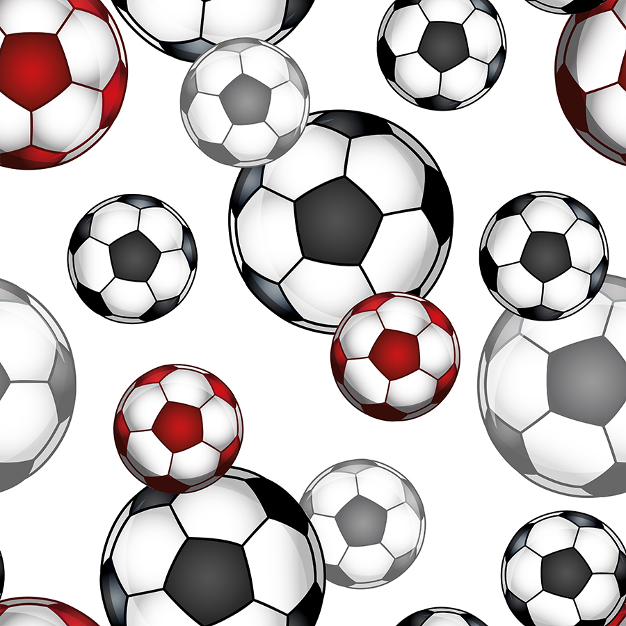 Tkanina zasłonowa drukowana piłki, kolor czerwony, szerokość 140 cm, Futbol, Piłka - sprzedawana na metry
