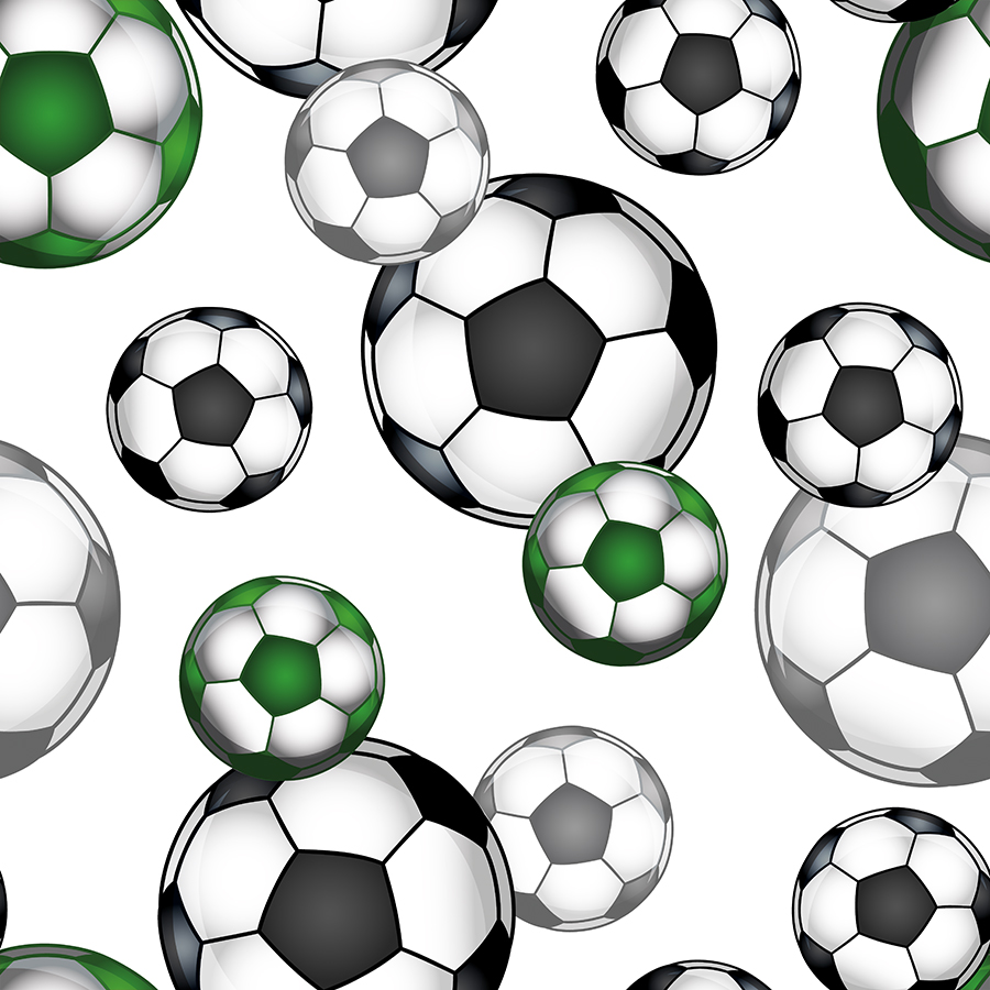 Tkanina zasłonowa drukowana w piłki, kolor zielony, szerokość 140 cm, Futbol, Piłka - sprzedawana na metry