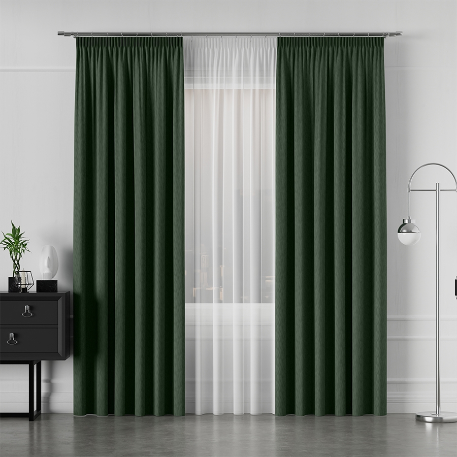 PREMIUM ALLURE Ekskluzywna tkanina zasłonowa na metry Lisa, wysokość 300 cm, kolor ciemny zielony