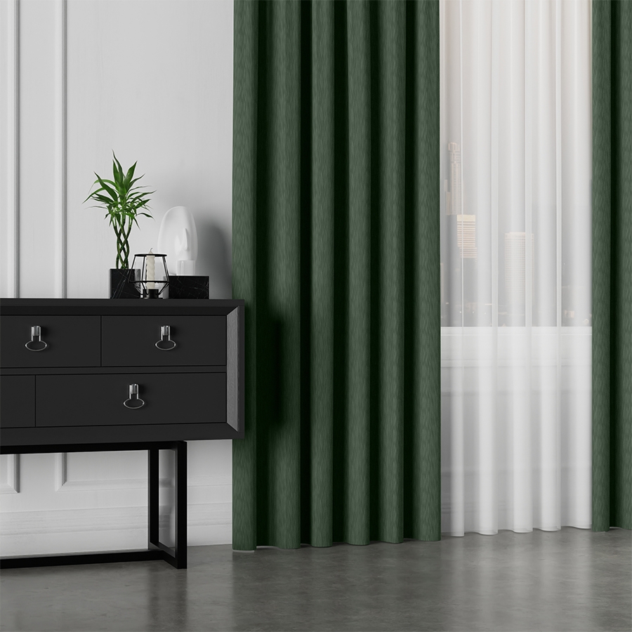 PREMIUM ALLURE Ekskluzywna tkanina zasłonowa na metry Lisa, wysokość 300 cm, kolor ciemny zielony