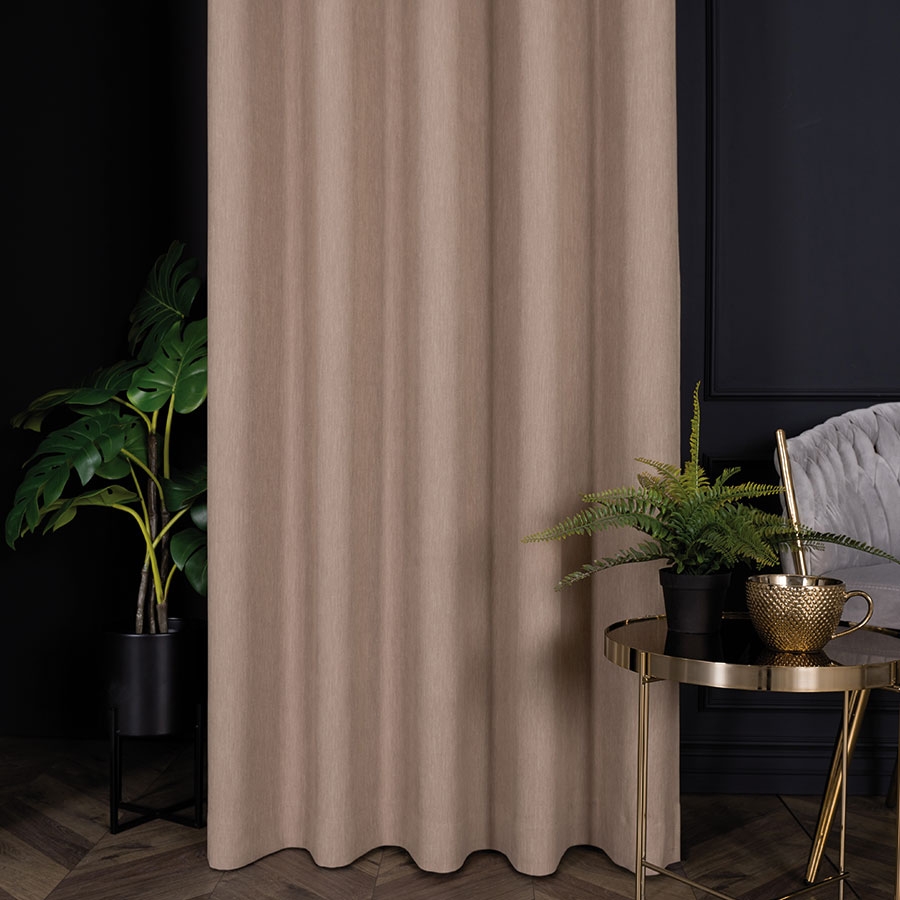 PREMIUM ALLURE Zasłona gotowa na taśmie wave Lisa, kolor camelowy, rozmiar 150x270 cm przed zmarszczeniem