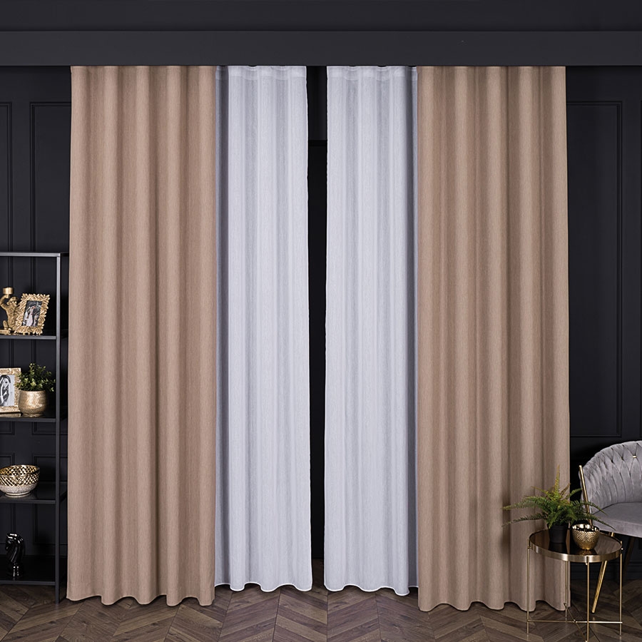 PREMIUM ALLURE Zasłona gotowa na taśmie wave Lisa, kolor camelowy, rozmiar 150x270 cm przed zmarszczeniem