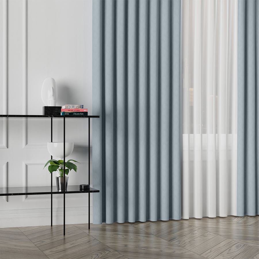 PREMIUM ALLURE Ekskluzywna tkanina zasłonowa na metry Lisa, wysokość 300 cm, kolor jasny niebieski