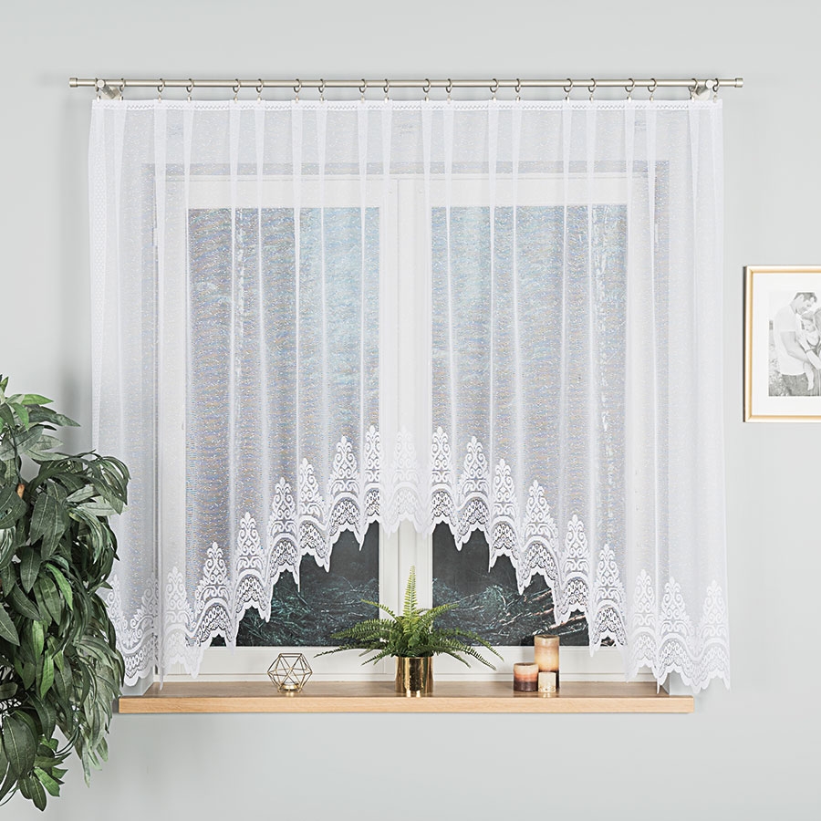 Firanka żakardowa gotowa wykończona w łuk, kolor biały, rozmiar 300x160 cm, Weronika