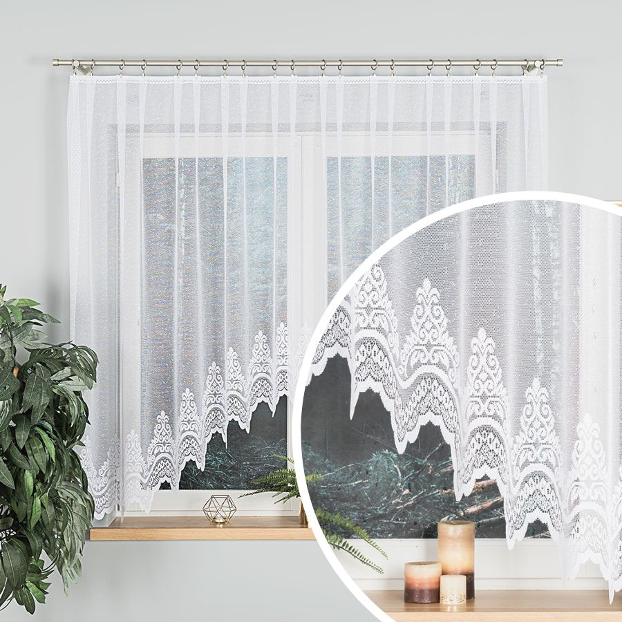 Firanka żakardowa gotowa wykończona w łuk, kolor biały, rozmiar 300x160 cm, Weronika