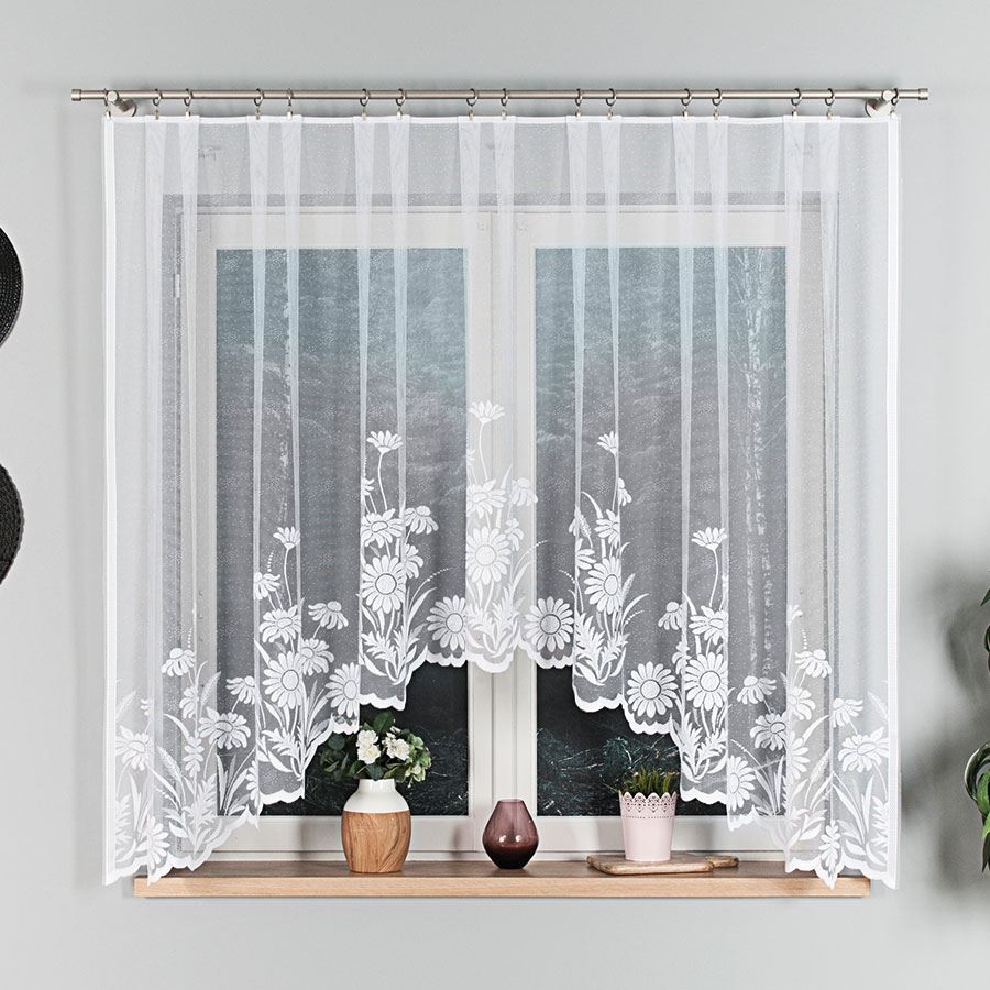 Gotowa firanka żakardowa z motywem kwiatowym, rozmiar 300x160 cm, Aralia
