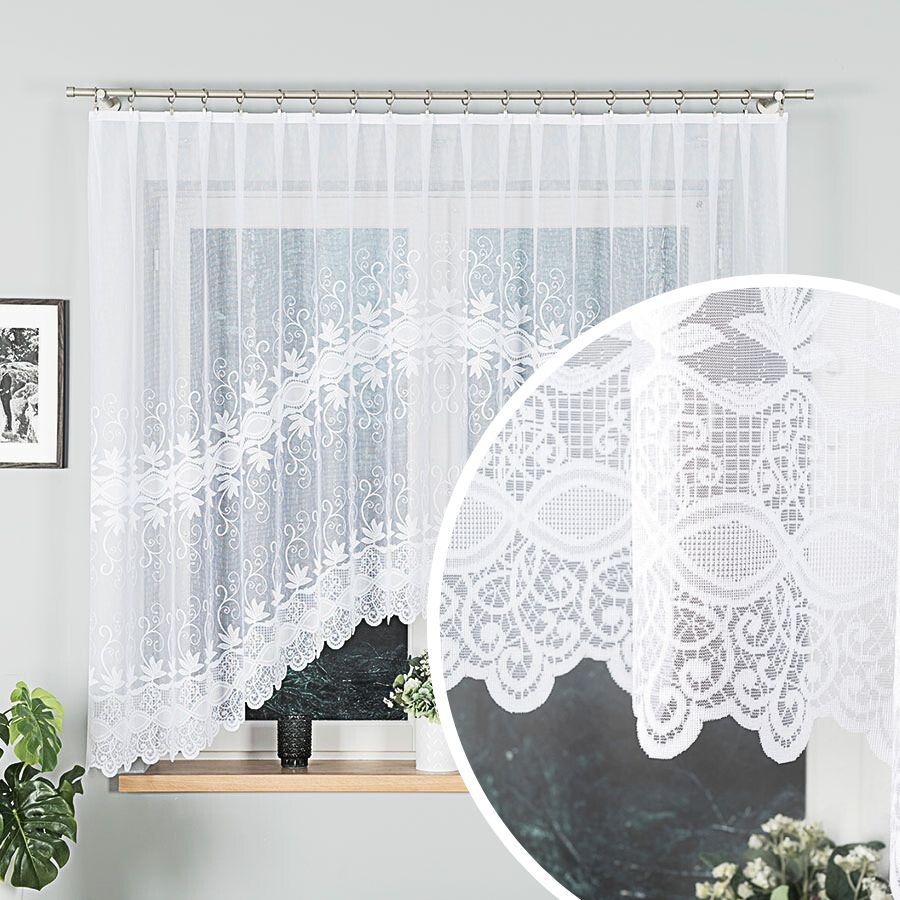 Firanka żakardowa gotowa ze wzorem pasowym, kolor biały, rozmiar 300x150 cm, Jowita