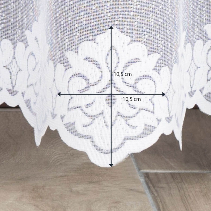Długa firana żakardowa z geometrycznym wzorem na samym dole, kolor biały, wysokość 250 cm - sprzedawana na metry