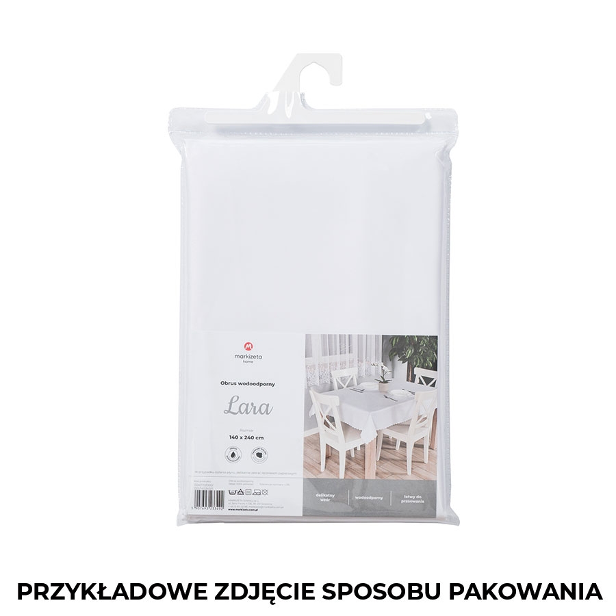 Obrus wodoodporny, okrągły, biały ze wzorem kwadracików, wykończony chmurką, średnica 160 cm, Mija