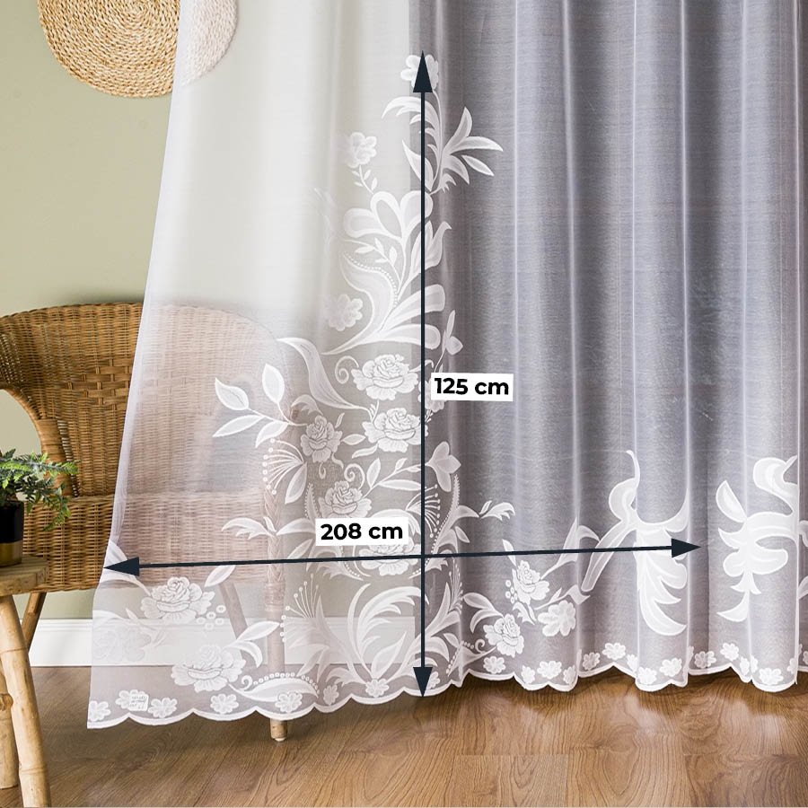 Długa firana żakardowa do salonu z pnącym się wzorem wysokość 250 cm - sprzedawana na metry
