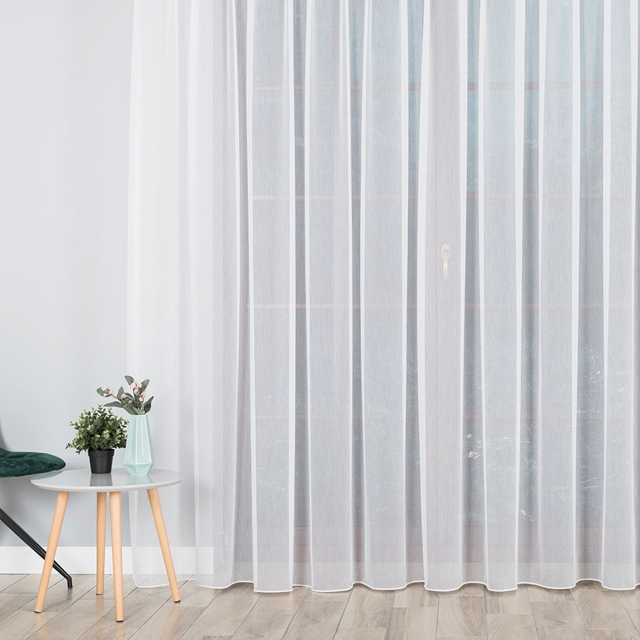 Biała firanka siatka o strukturze płótna z ołowianką, wysokość 320 cm, 054492 - sprzedawana na metry