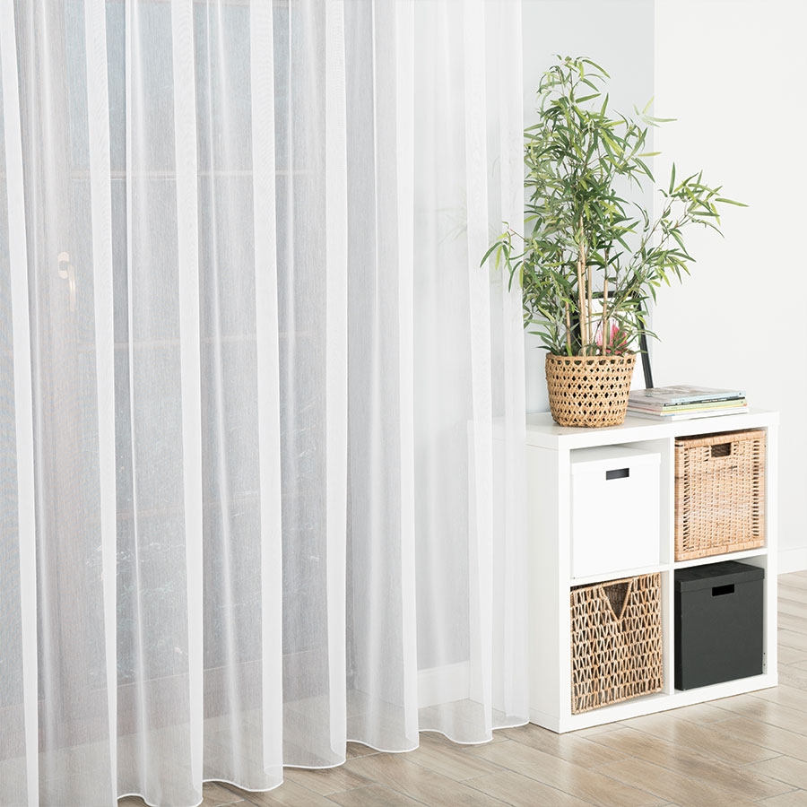 Biała firanka siatka o strukturze płótna z ołowianką, wysokość 320 cm, 054492 - sprzedawana na metry