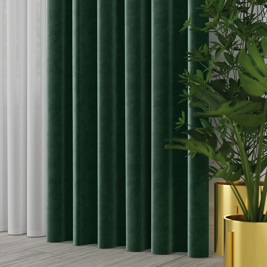 PREMIUM ALLURE Ekskluzywna tkanina zasłonowa na metry Velvet, wysokość 300 cm, kolor ciemny zielony