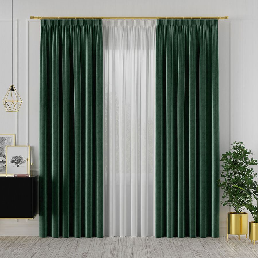 PREMIUM ALLURE Ekskluzywna tkanina zasłonowa na metry Velvet, wysokość 300 cm, kolor ciemny zielony