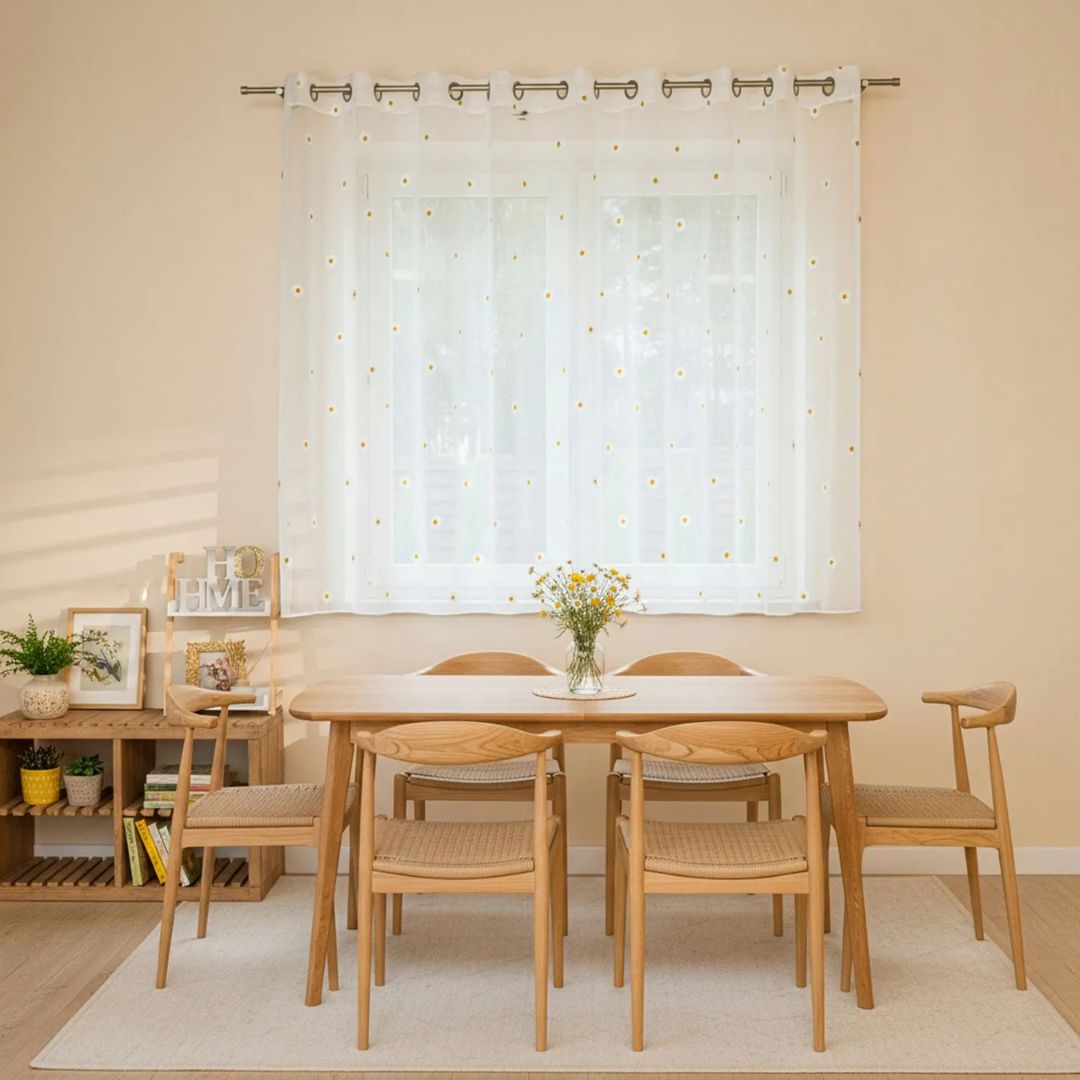 Firanka do salonu na przelotkach, haftowane stokrotki 300x160 cm Bellis