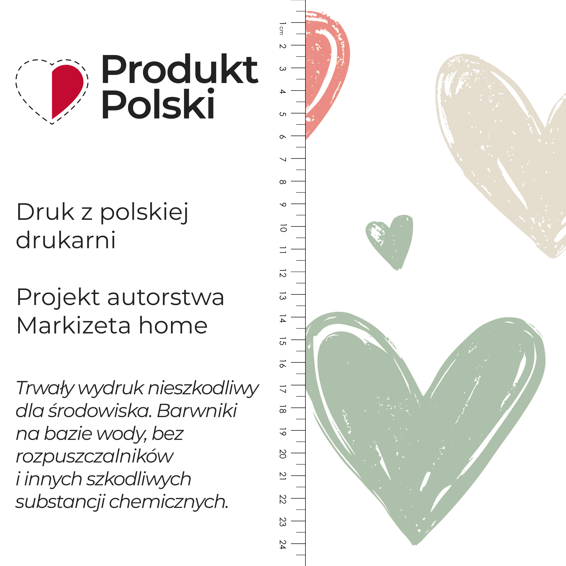 Materiał na zasłony do pokoju dziecięcego, biały welur z kolorowym nadrukiem, szerokość 165 cm, Serduszka - sprzedawany na metr