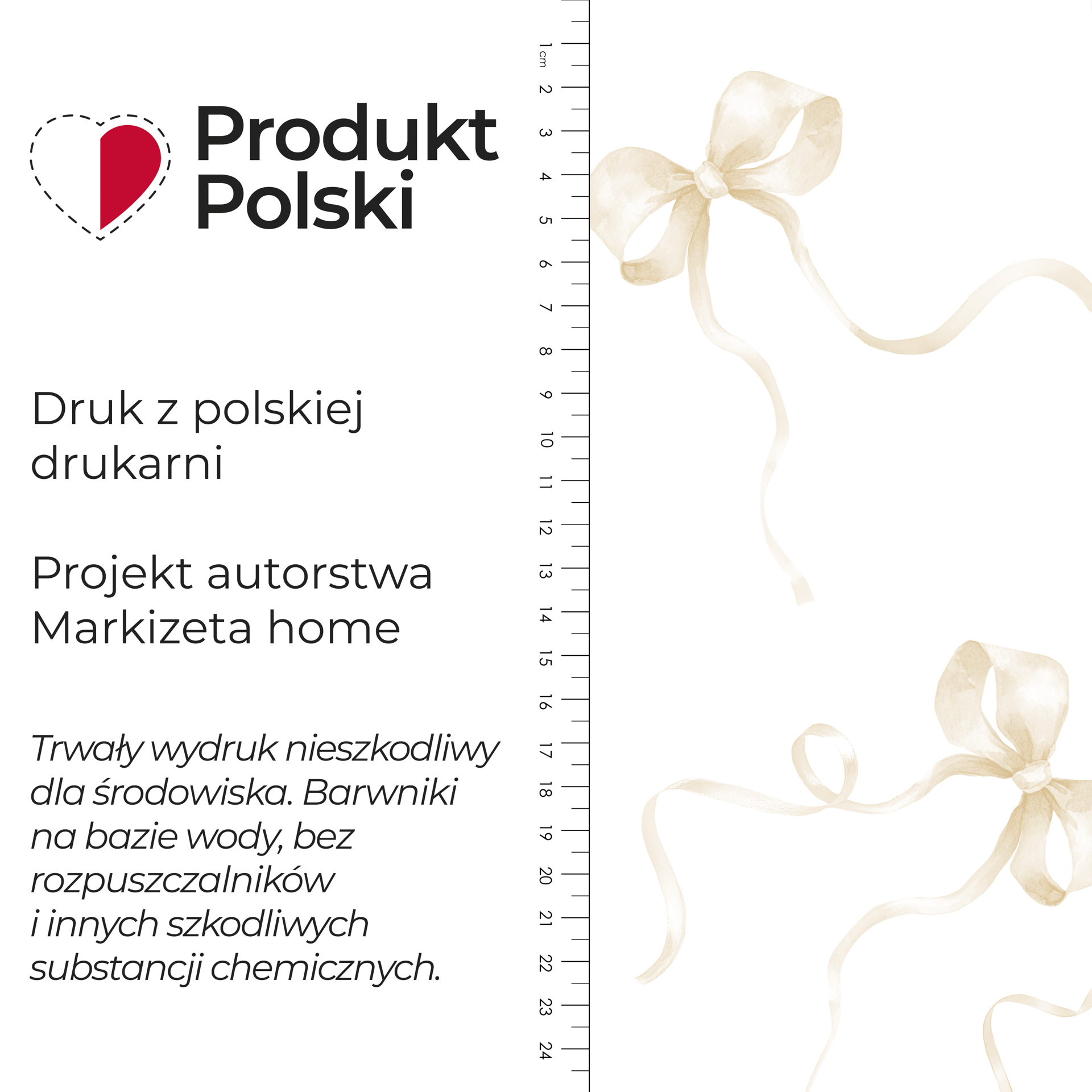 Materiał na zasłony do pokoju dziecięcego, welur z kolorowym nadrukiem, szerokość 165 cm, Kokardy sprzedawany na metry