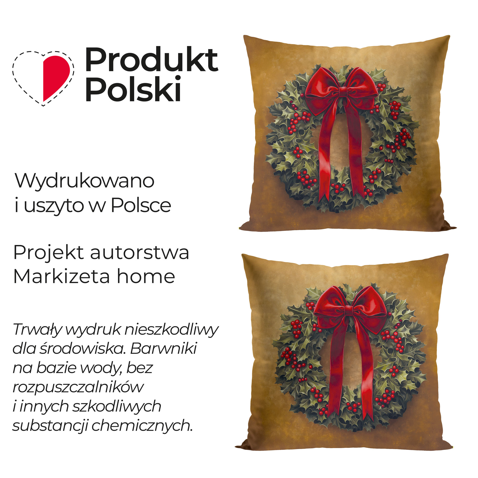 Welwetowa poszewka dekoracyjna ze świątecznym nadrukiem, rozmiar 40x40 cm, Elegancka Girlanda