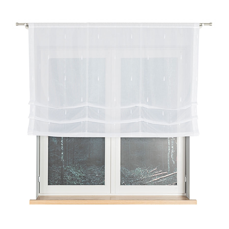 Roleta rzymska gotowa ze wzorem po całości, do zawieszenia na karnisz, kolor biały, rozmiar 140x135 cm - upięcie tkaniny na agrafkę