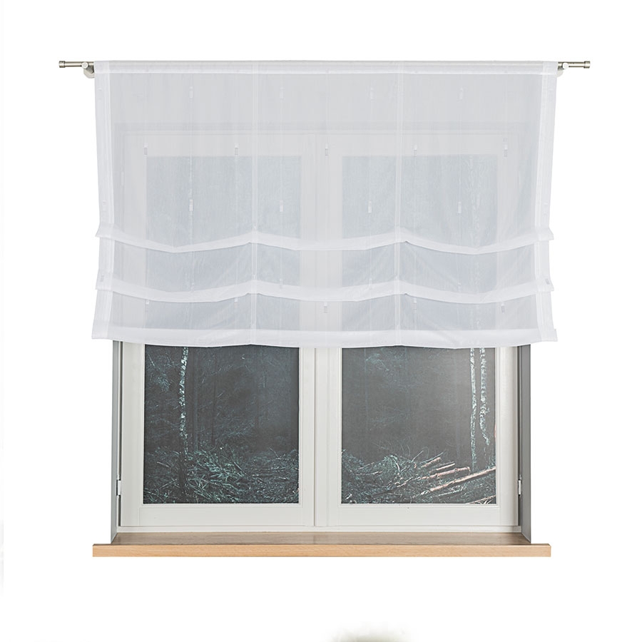Roleta rzymska gotowa ze wzorem po całości, do zawieszenia na karnisz,  kolor biały ze srebrnym zdobieniem, rozmiar 160x135 cm - upięcie tkaniny na agrafkę
