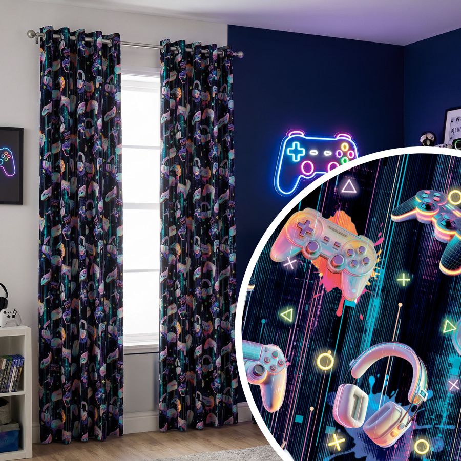 Welwetowy materiał na zasłony z gamingowym nadrukiem szer. 150 cm Gamer - na metry