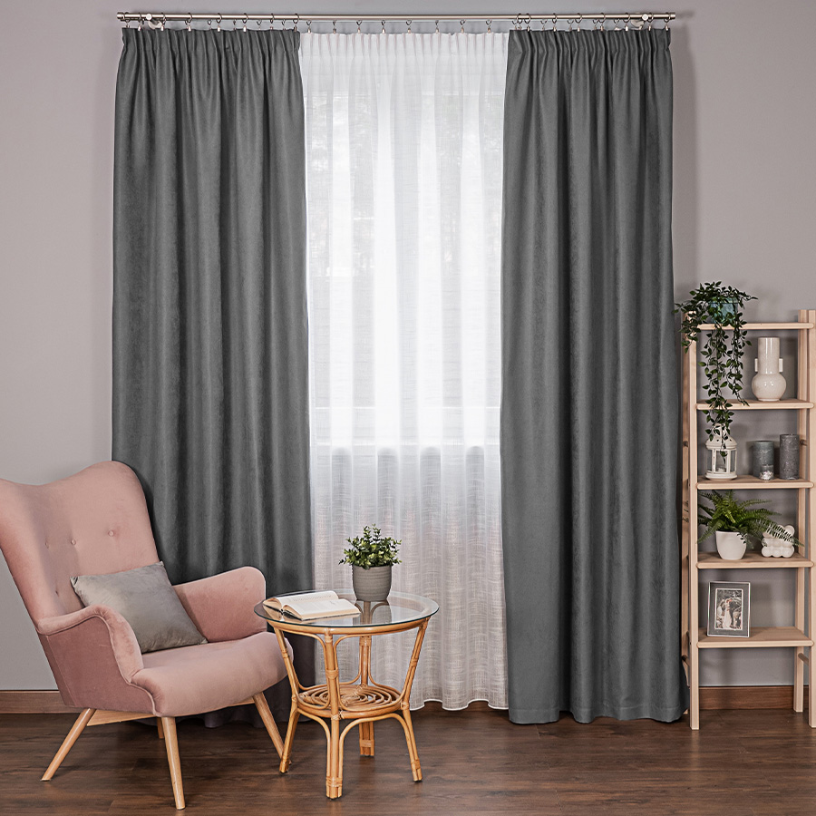 Miękka zasłona gotowa na taśmie kolor ciemnoszary rozmiar 140x250 cm Idalia