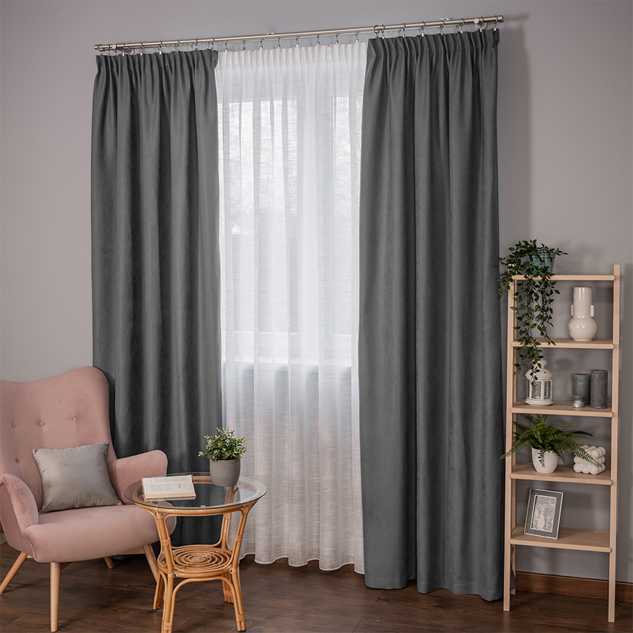 Miękka zasłona gotowa na taśmie kolor ciemnoszary rozmiar 140x250 cm Idalia
