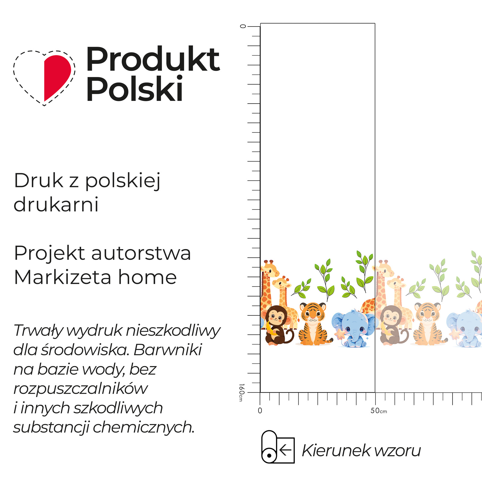 Firanka do pokoju dziecięcego woal z kolorowym nadrukiem wysokość 157 cm Dżungla Nico - na metry
