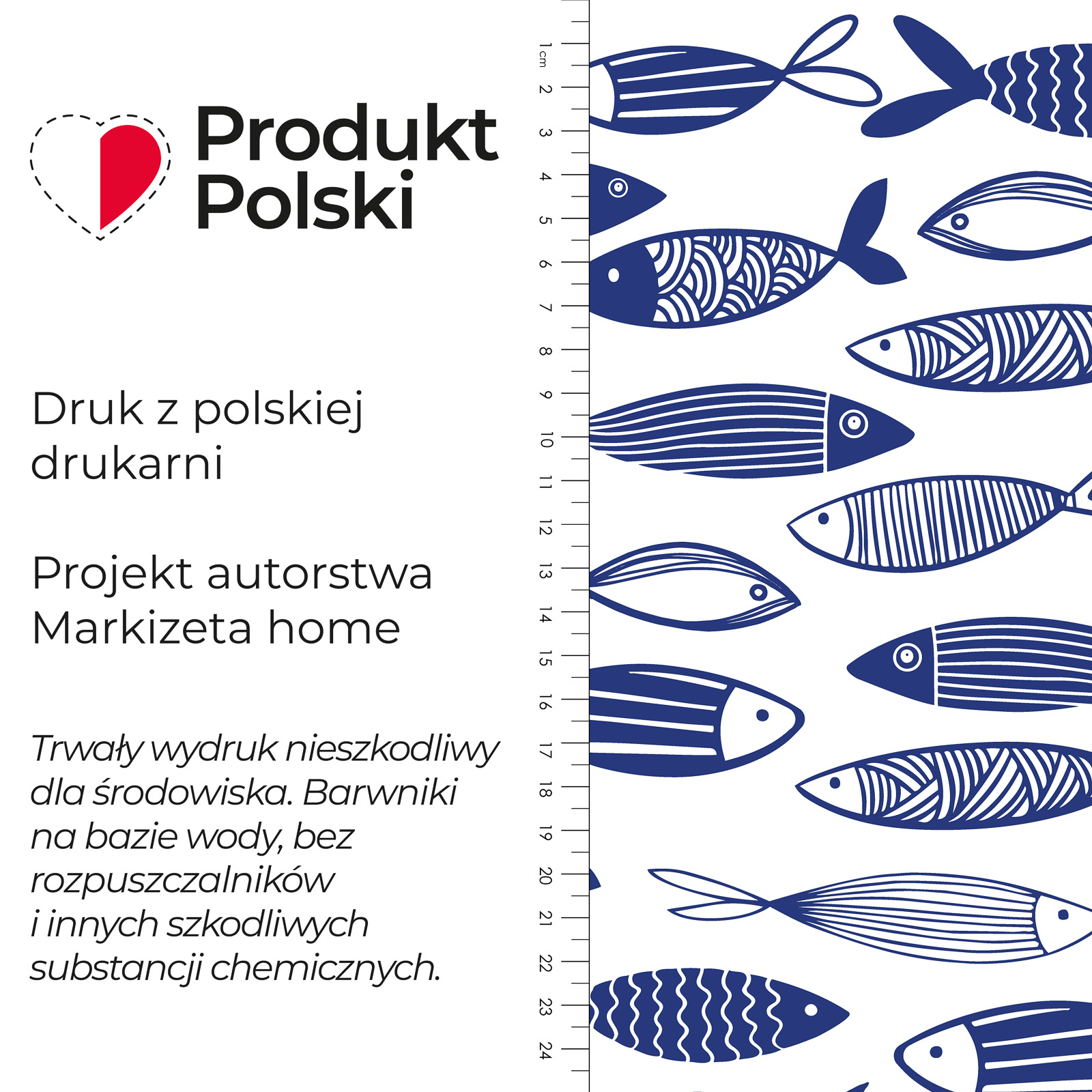Wodoodporny materiał na obrusy lub zasłony z niebieskim nadrukiem szerokość 160 cm Rybki - na metry
