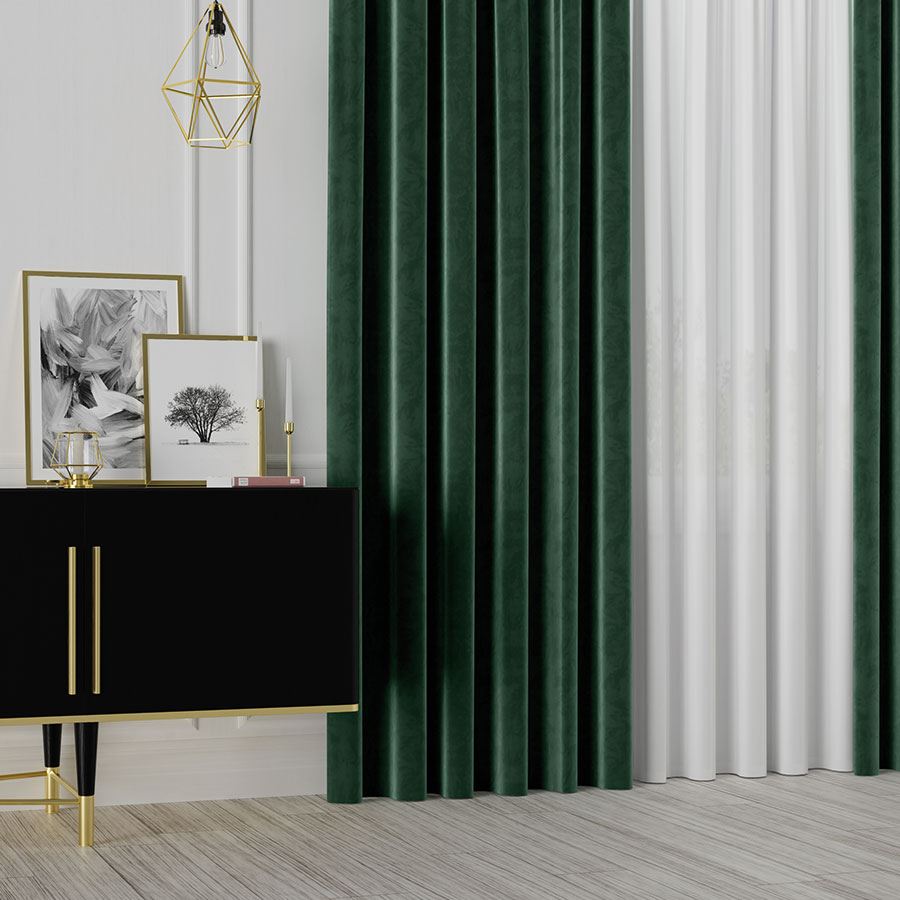 PREMIUM ALLURE Ekskluzywna tkanina zasłonowa na metry Velvet, wysokość 300 cm, kolor ciemny zielony