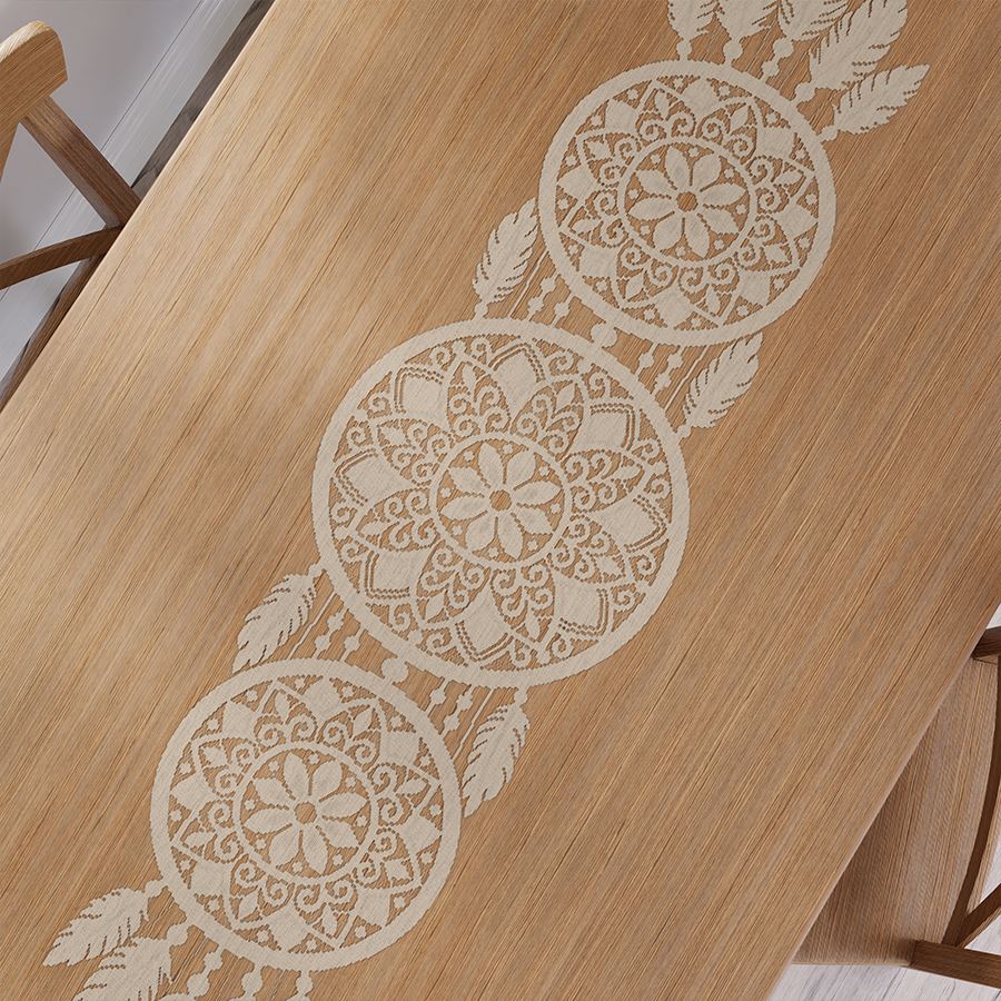 Beżowy bieżnik żakardowy, 36x140 cm w stylu boho, łapacz snów Alia