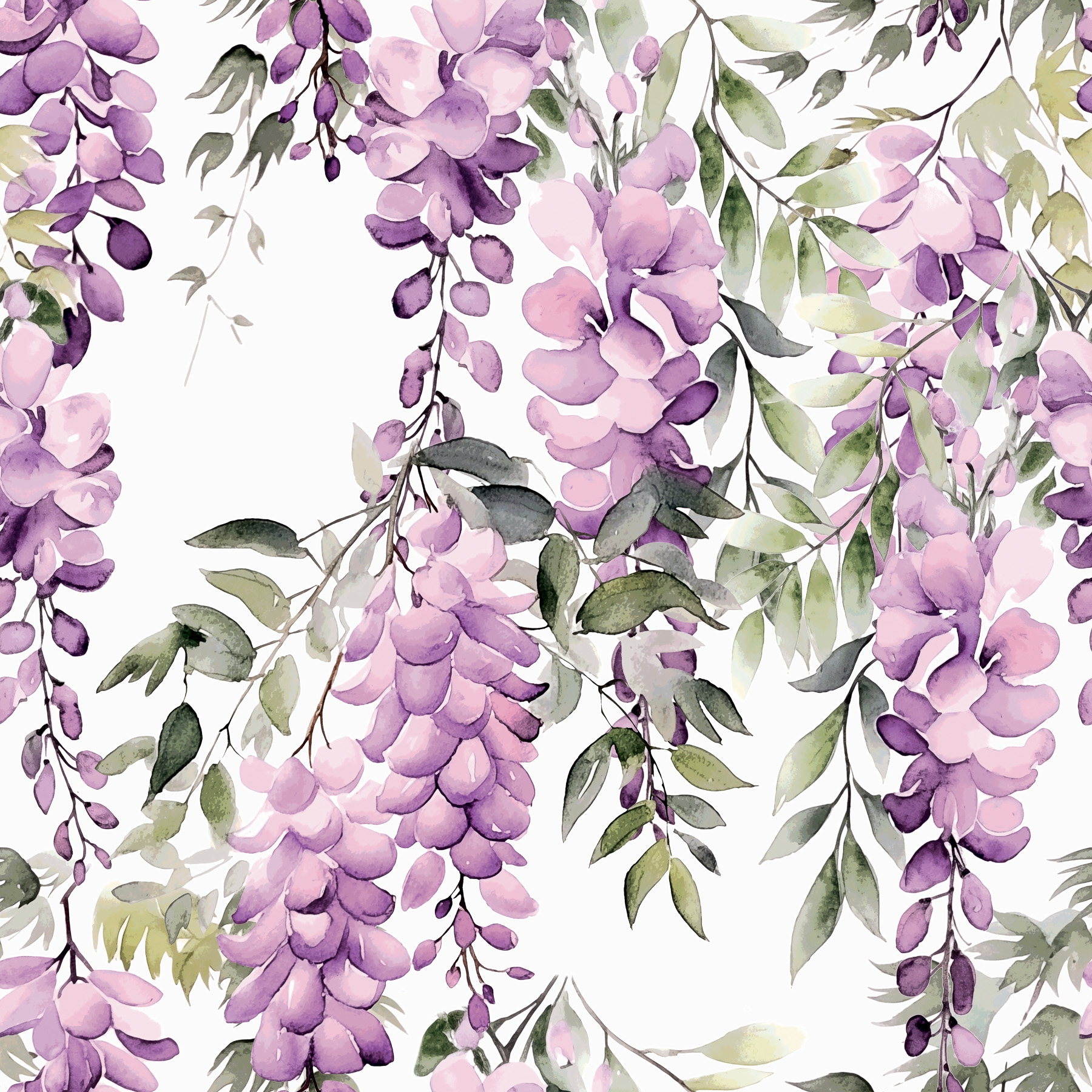 Welurowy materiał na zasłony, biały z kolorowym nadrukiem, szerokość 150 cm, Wisteria - sprzedawany na metry