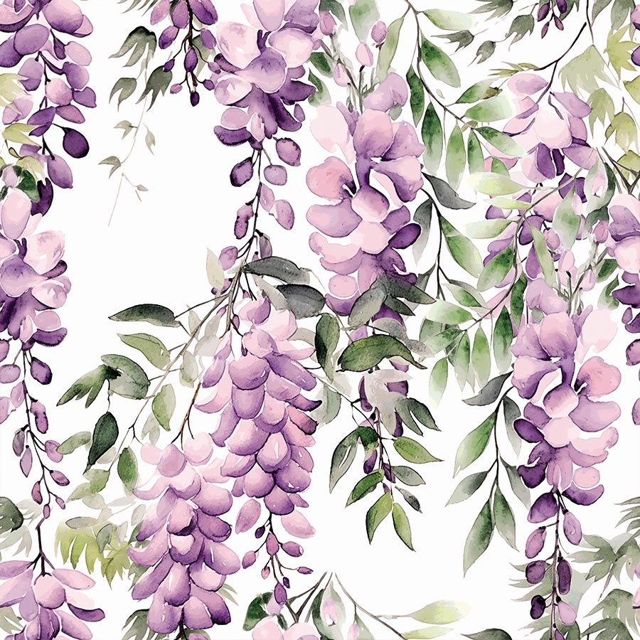 Welurowy materiał na zasłony, biały z kolorowym nadrukiem, szerokość 165 cm, Wisteria - sprzedawany na metry 