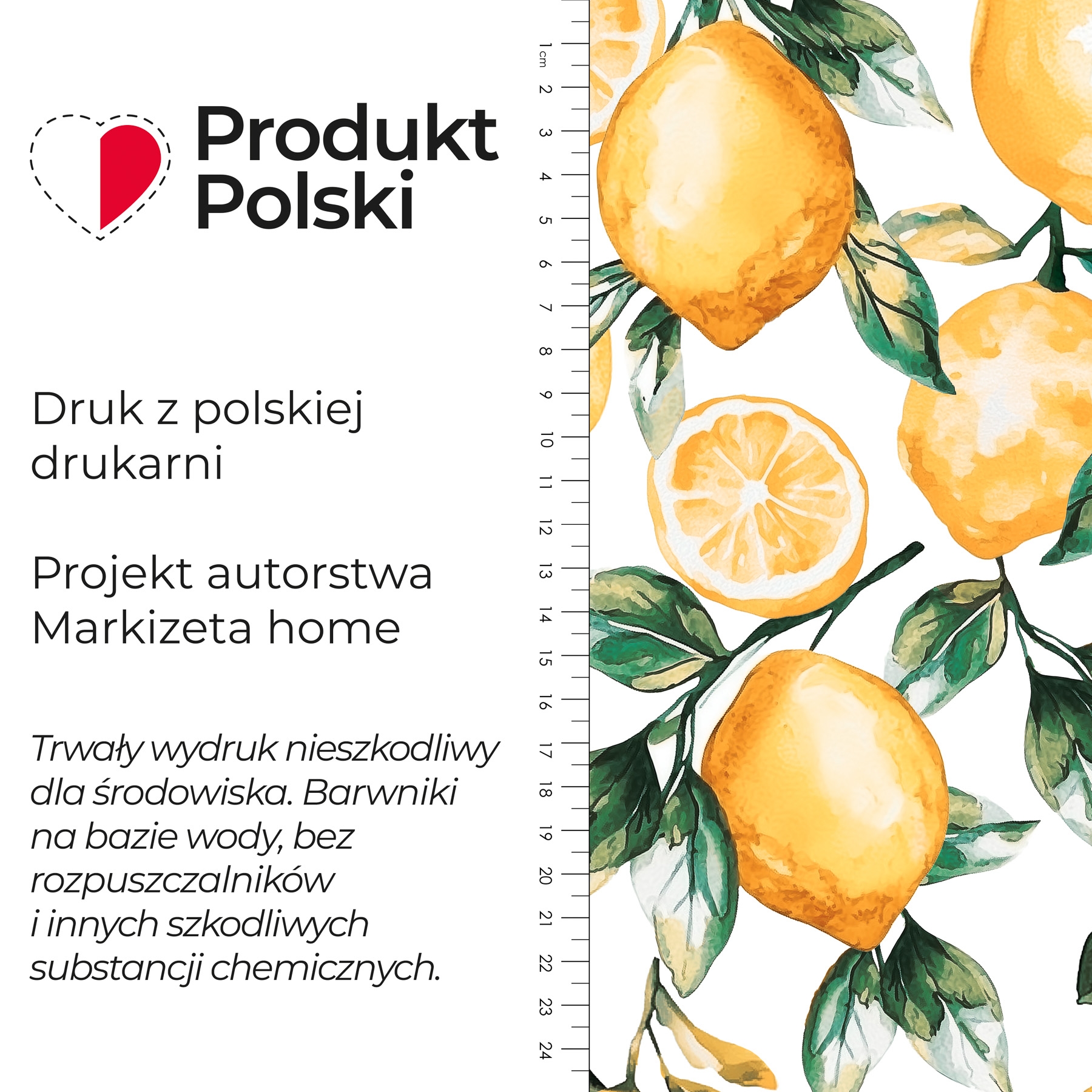 Welurowy materiał na zasłony drukowany szerokość 150 cm Cytryny - sprzedawany na metry