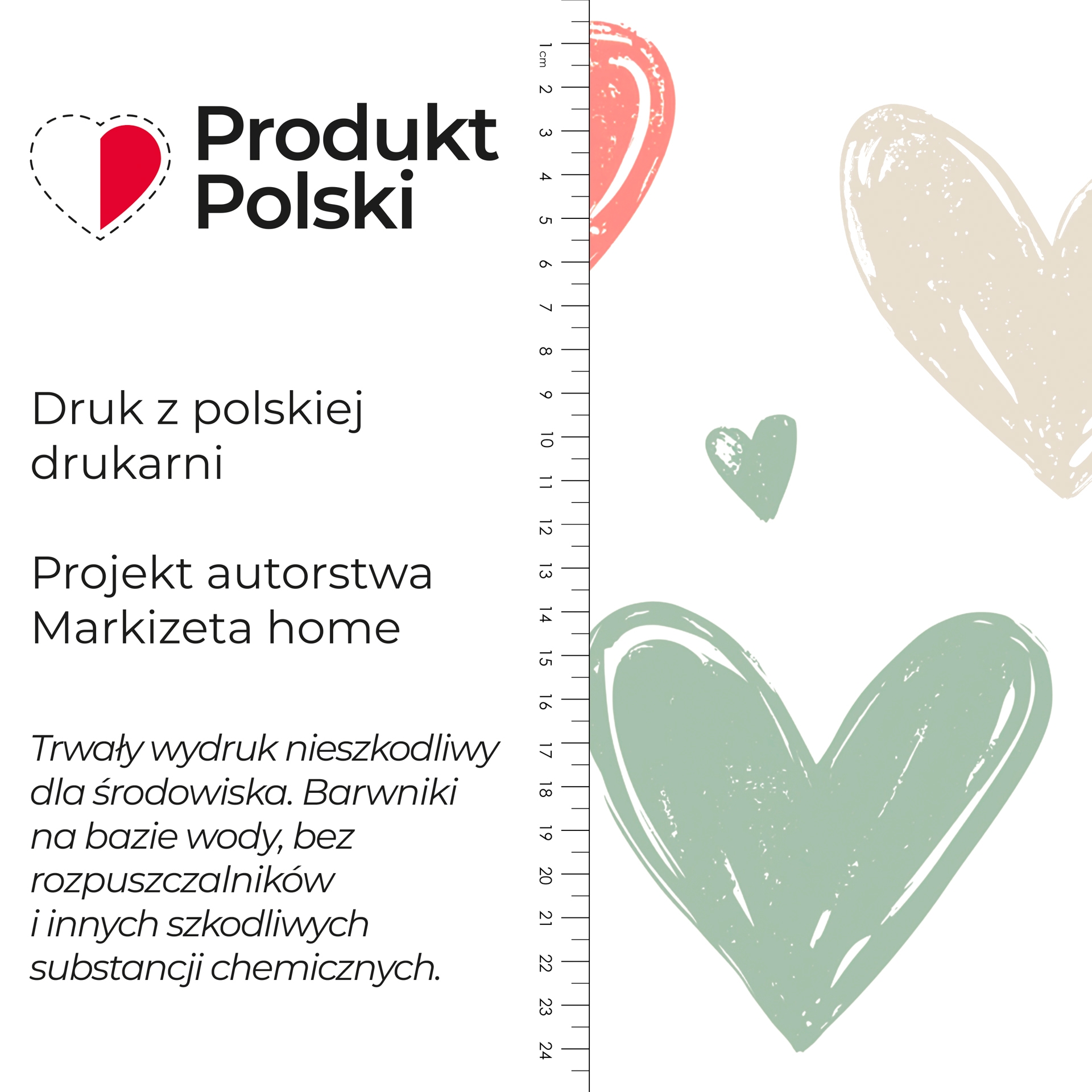 Materiał na zasłony do pokoju dziecięcego, biały welur z kolorowym nadrukiem, szerokość 165 cm, Serduszka - sprzedawany na metr