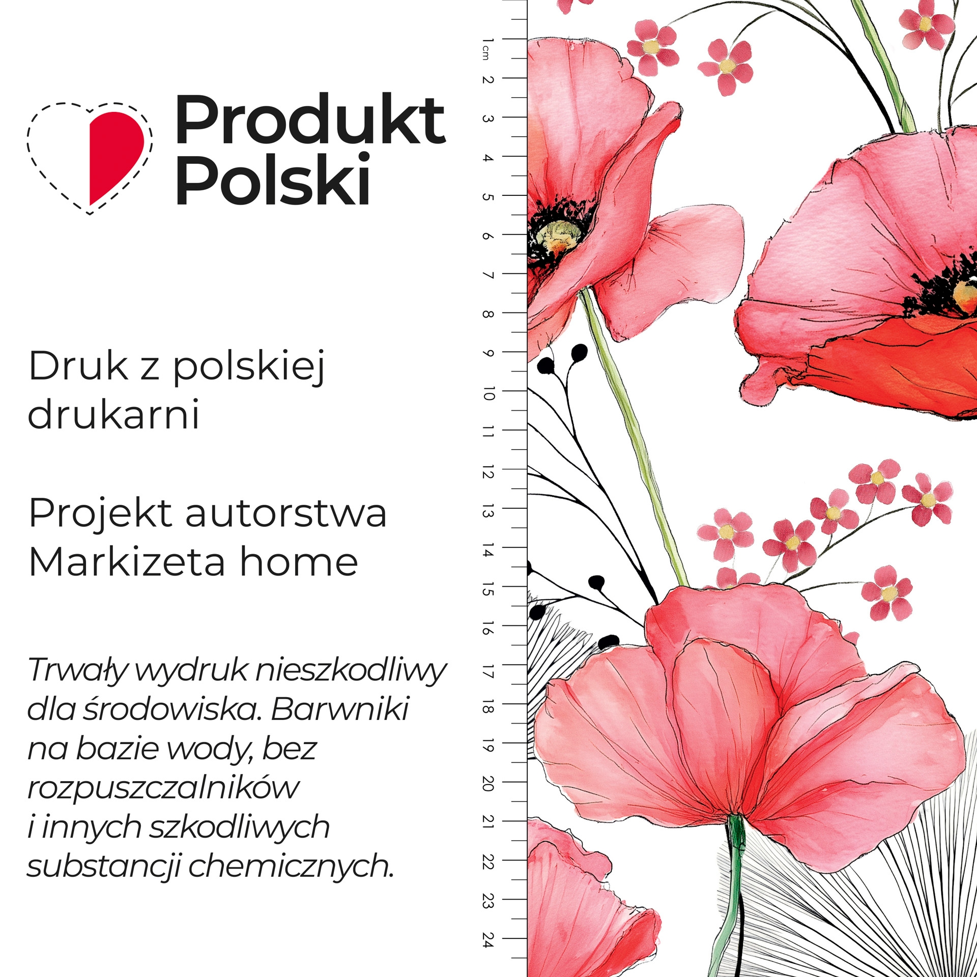 Wodoodporny materiał na zasłony lub obrusy kwiatowy nadruk szerokość 160 cm MAKI CARMINE - sprzedawany na metry 