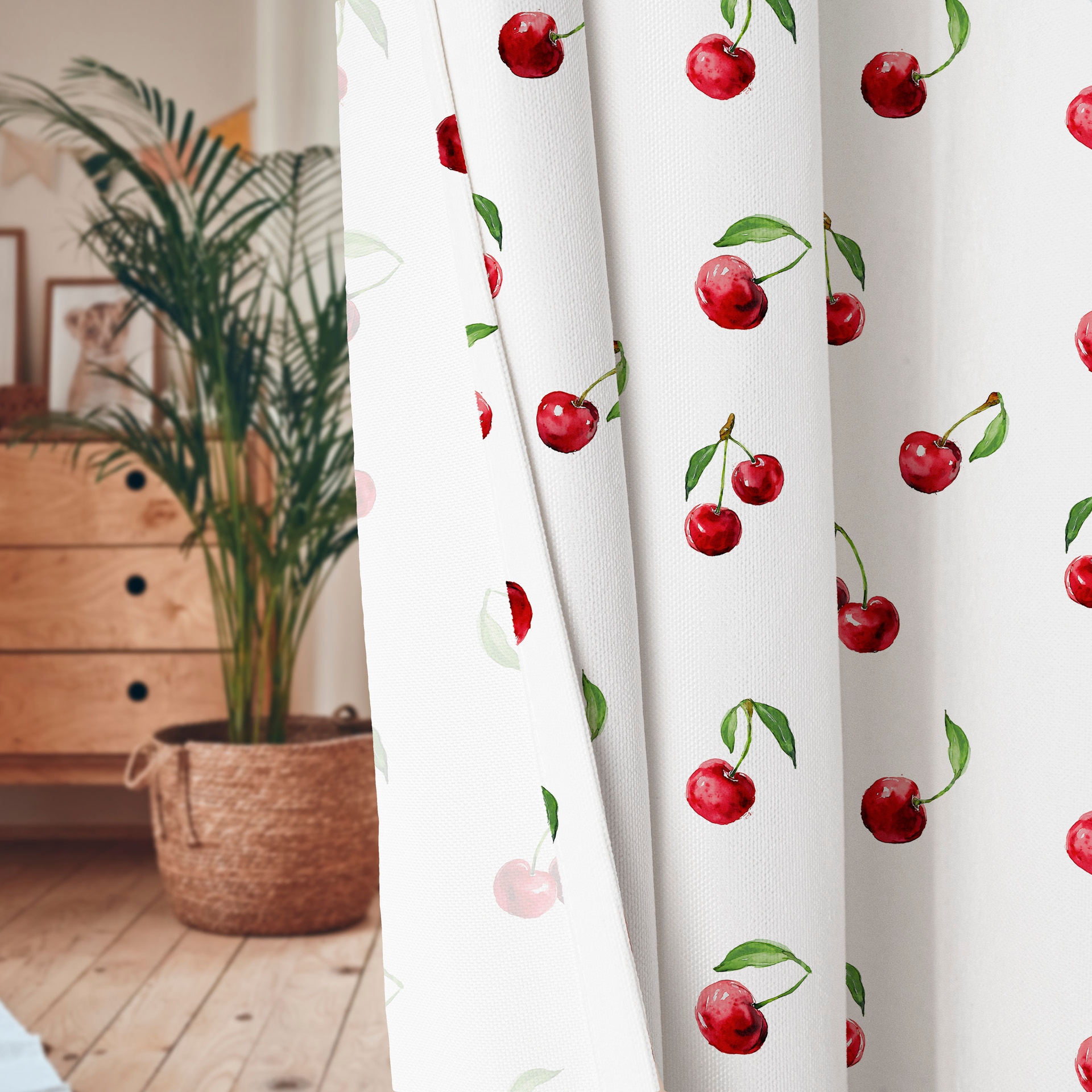 Materiał welurowy wiśnie owocowy nadruk szerokość 150 cm Wisienki Ruby - sprzedawany na metry