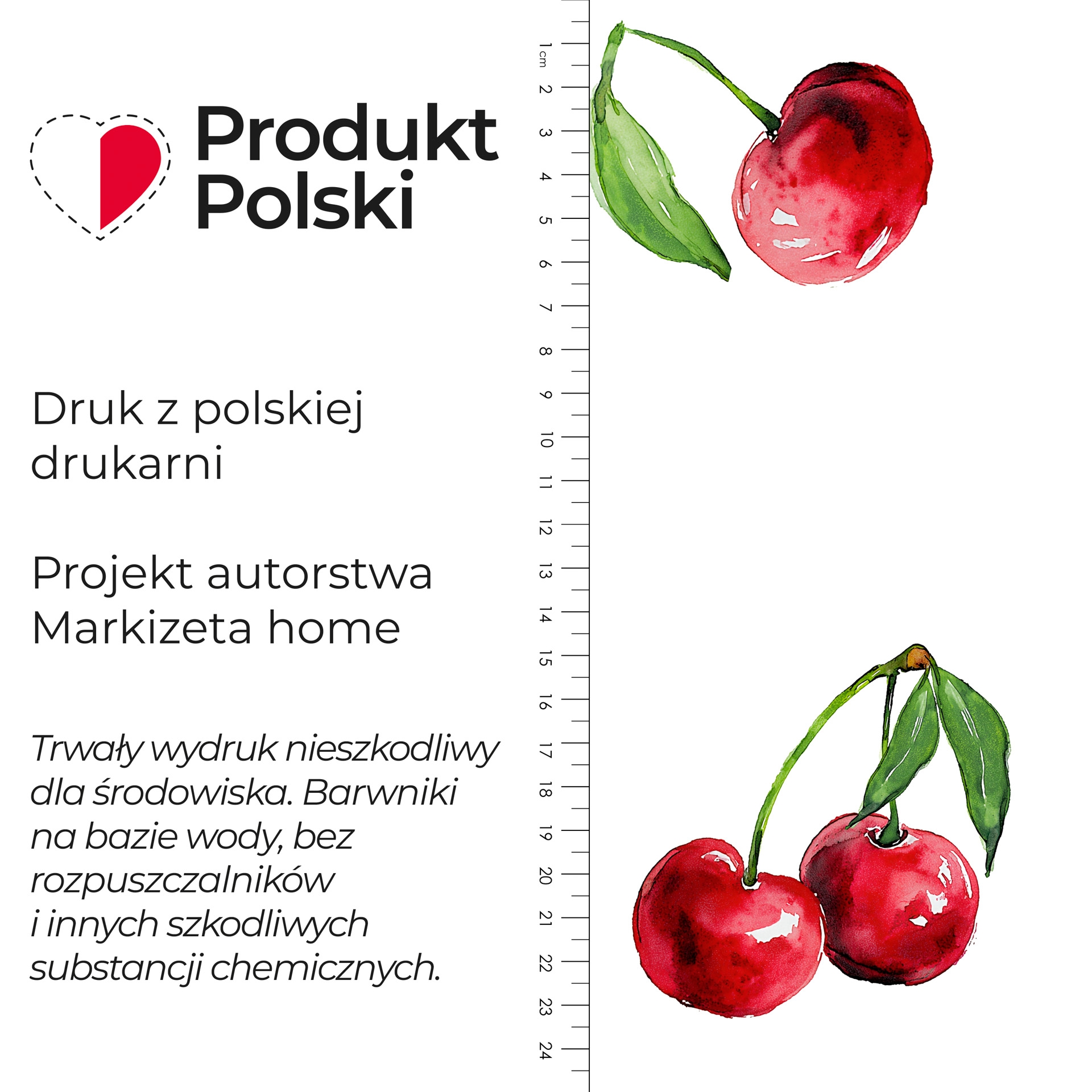 Materiał welurowy wiśnie owocowy nadruk szerokość 150 cm Wisienki Ruby - sprzedawany na metry
