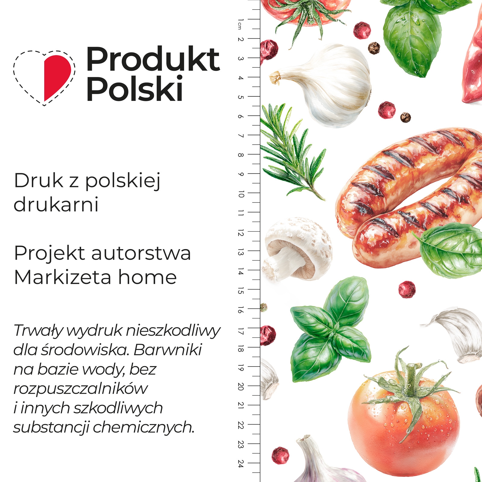 Wodoodporny materiał na obrusy lub zasłony kolorowy nadruk szerokość 160 cm Grilowa Uczta - sprzedawany na metry