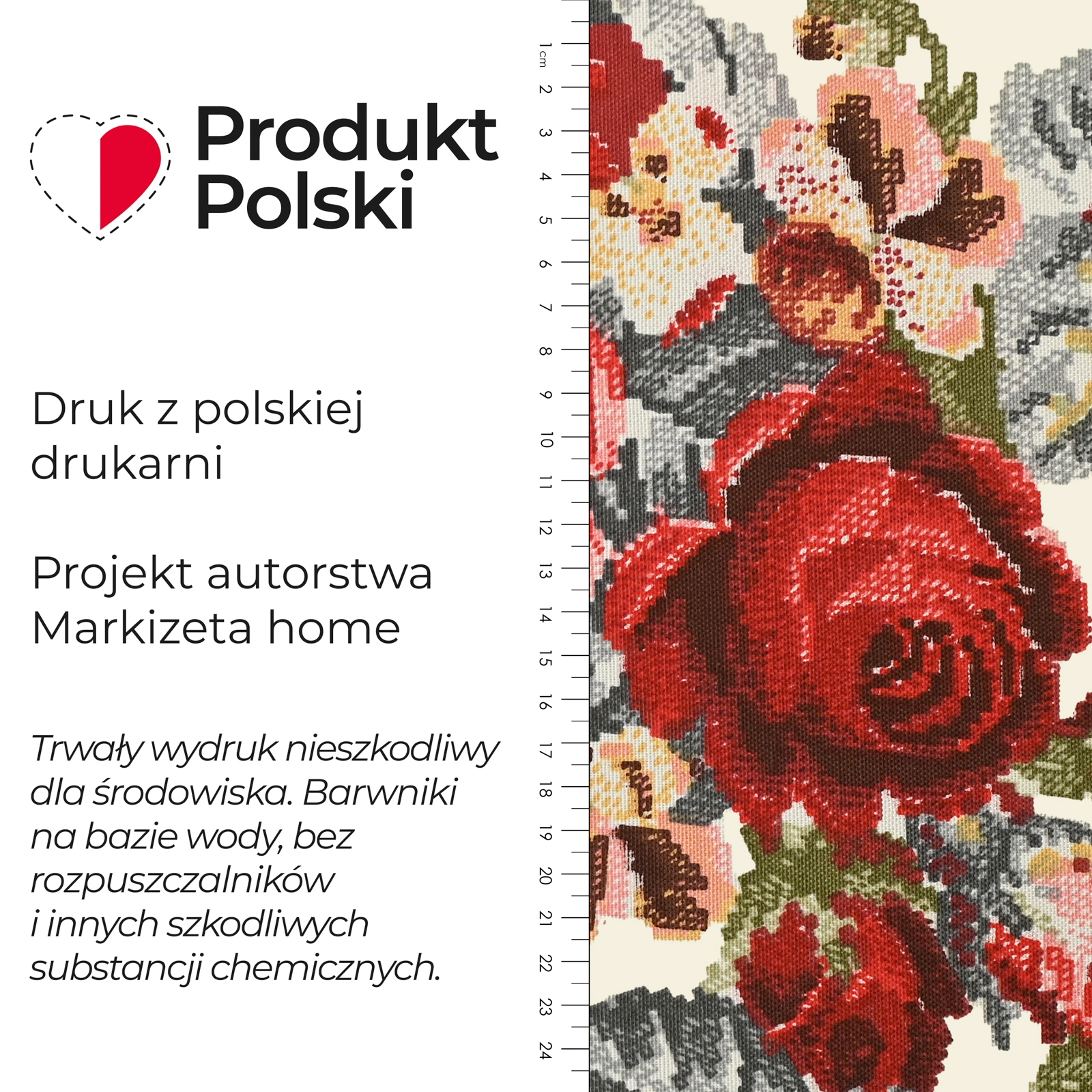 Wodoodporny materiał na zasłony lub obrusy z kwiatowym nadrukiem szerokość 160 cm Róża - na metry