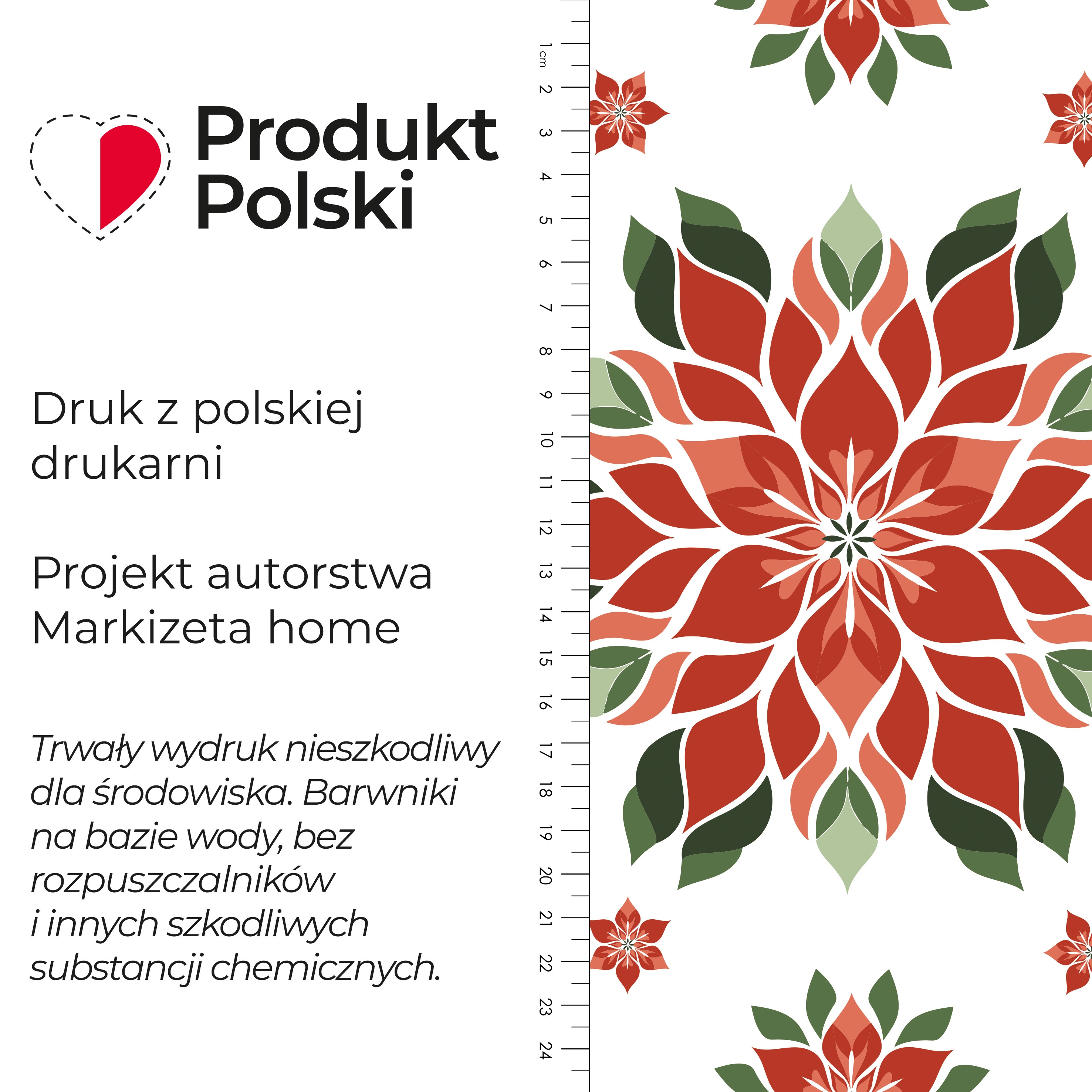 Wodoodporny materiał na zasłony lub obrusy, świąteczny nadruk, szerokość 160 cm, Folk-Gwiazda Betlejemska - sprzedawany na metry