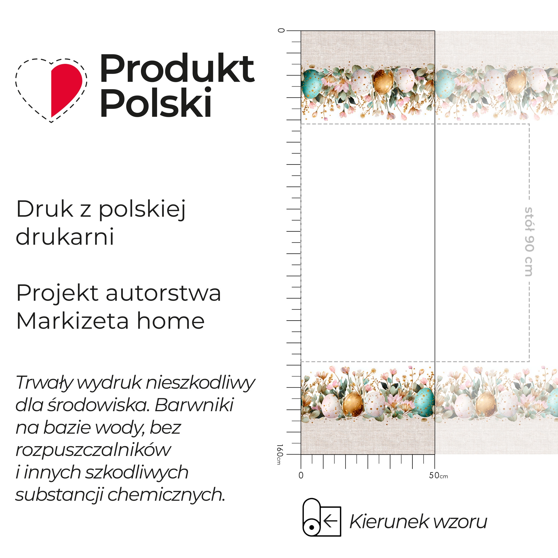 Wodoodporny materiał na obrusy lub zasłony z motywem wielkanocnym Łąkowe Pisanki - sprzedawany na metry