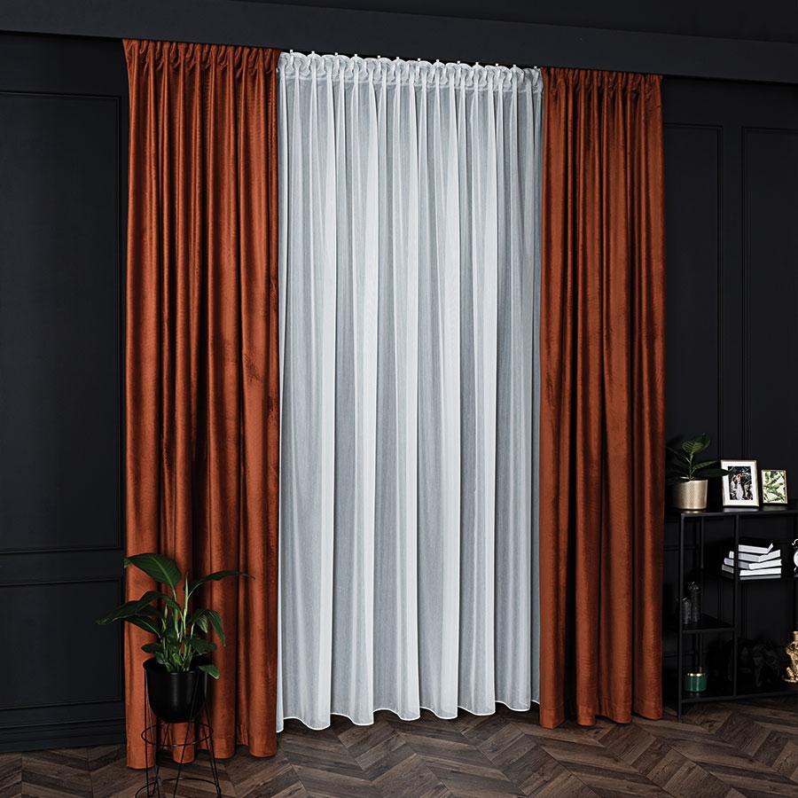 PREMIUM ALLURE Firanka na metry z ołowianką Gajana, wysokość 300 cm, kolor biały